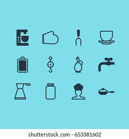 Vector Illustration Of 12 Restaurant Icons. Editable Pack Of Kettle, Mixer, Can And Other Elements.