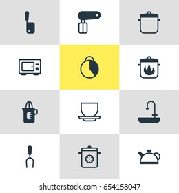 Vector Illustration Of 12 Restaurant Icons. Editable Pack Of Stewpot, Shaker, Steamer And Other Elements.