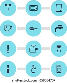 Vector Illustration Of 12 Restaurant Icons. Editable Pack Of Faucet, Mug, Barbecue And Other Elements.