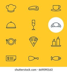 Vector Illustration Of 12 Restaurant Icons. Editable Pack Of Leg, Dessert, Food And Other Elements.