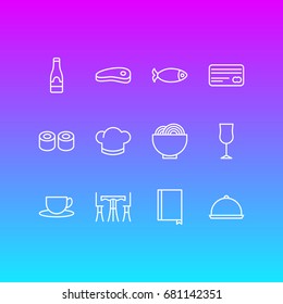 Vector Illustration Of 12 Restaurant Icons. Editable Pack Of Japanese Roll, Hat, Tea And Other Elements.