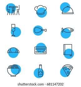 Vector Illustration Of 12 Restaurant Icons. Editable Pack Of Pepperoni, Table, Leg And Other Elements.