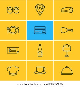 Vector Illustration Of 12 Restaurant Icons. Editable Pack Of Alcohol, Account, Bacon And Other Elements.