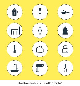 Vector Illustration Of 12 Restaurant Icons. Editable Pack Of Tea, Bread, Steelyard And Other Elements.