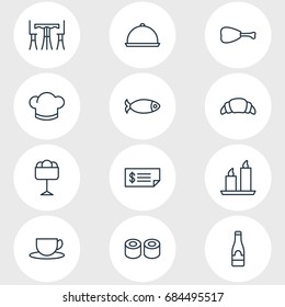 Vector Illustration Of 12 Restaurant Icons. Editable Pack Of Tea, Seafood, Dessert And Other Elements.
