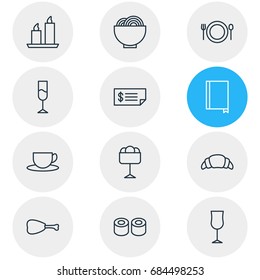 Vector Illustration Of 12 Restaurant Icons. Editable Pack Of Wineglass, Account, Wine And Other Elements.