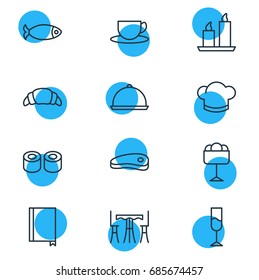 Vector Illustration Of 12 Restaurant Icons. Editable Pack Of Hat, Sundae, Japanese Roll And Other Elements.