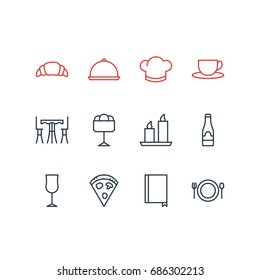 Vector Illustration Of 12 Restaurant Icons. Editable Pack Of Table, Food, Tea And Other Elements.