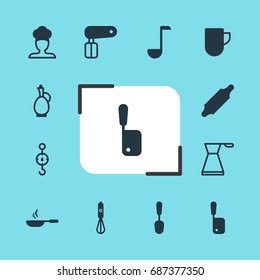 Vector Illustration Of 12 Restaurant Icons. Editable Pack Of Steelyard, Soup Spoon, Tea Cup And Other Elements.