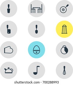 Vector Illustration Of 12 Restaurant Icons. Editable Pack Of Corolla, Timekeeper, Dinner Table And Other Elements.