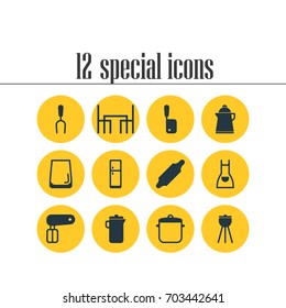 Vector Illustration Of 12 Restaurant Icons. Editable Pack Of Barbecue, Whisk, Butcher Knife And Other Elements.