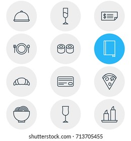 Vector Illustration Of 12 Restaurant Icons. Editable Pack Of Account, Fire Wax, Card And Other Elements.