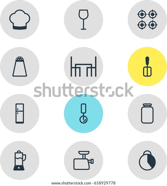 Vector\
Illustration Of 12 Restaurant Icons. Editable Pack Of Round Slicer,\
Wine, Fruit Squeezer And Other\
Elements.