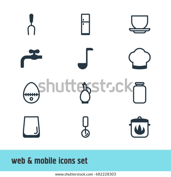 Vector Illustration\
Of 12 Restaurant Icons. Editable Pack Of Soup Spoon, Round Slicer,\
Can And Other Elements.