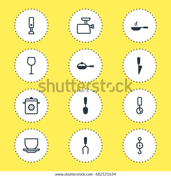 Vector Illustration Of 12 Restaurant Icons.\
Editable Pack Of Kitchen Dagger, Coffee Cup, Barbecue Tool And\
Other Elements.