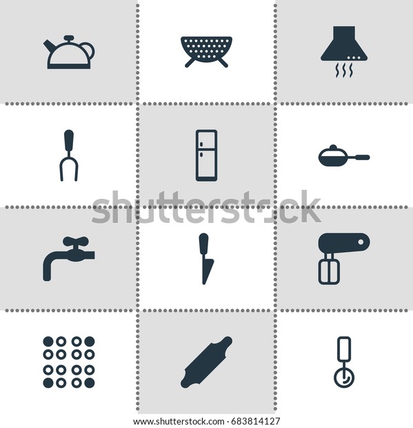 Vector\
Illustration Of 12 Restaurant Icons. Editable Pack Of Faucet,\
Barbecue Tool, Bakery Roller And Other\
Elements.