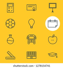 Vector illustration of 12 science icons line style. Editable set of ball, flask, light and other icon elements.
