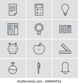 Vector Illustration Of 12 Science Icons. Editable Pack Of Calculate, Meter, Tube And Other Elements.