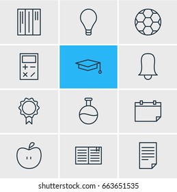 Vector Illustration Of 12 Science Icons. Editable Pack Of Tube, Textbook, Fruit And Other Elements.