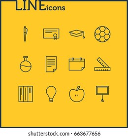 Vector Illustration Of 12 Science Icons. Editable Pack Of Football, Write Table, Pencil And Other Elements.