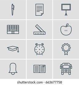 Vector Illustration Of 12 Science Icons. Editable Pack Of Pencil, Write Table, Clock And Other Elements.