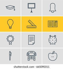 Vector Illustration Of 12 Science Icons. Editable Pack Of Paper, Bulb, Fruit And Other Elements.