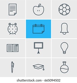 Vector Illustration Of 12 Science Icons. Editable Pack Of Textbook, Clock, Pencil And Other Elements.