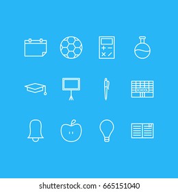 Vector Illustration Of 12 Science Icons. Editable Pack Of Pencil, Calculate, Textbook And Other Elements.