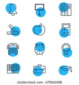 Vector Illustration Of 12 Science Icons. Editable Pack Of Portfolio, Cap, Car And Other Elements.
