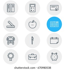 Vector Illustration Of 12 Science Icons. Editable Pack Of Calculate, Pencil, Diploma And Other Elements.
