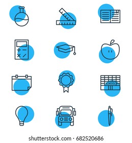 Vector Illustration Of 12 Science Icons. Editable Pack Of Cap, School, Calculate And Other Elements.