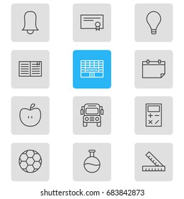 Vector Illustration Of 12 Science Icons. Editable Pack Of Football, Meter, Textbook And Other Elements.