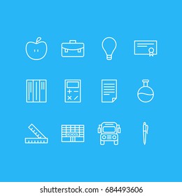 Vector Illustration Of 12 Science Icons. Editable Pack Of Paper, Bulb, Tube And Other Elements.