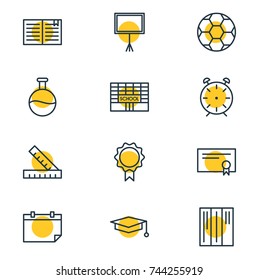 Vector Illustration Of 12 Science Icons. Editable Pack Of Tube, Diploma, School And Other Elements.