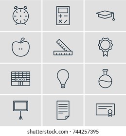 Vector Illustration Of 12 Science Icons. Editable Pack Of Fruit, Cap, School And Other Elements.