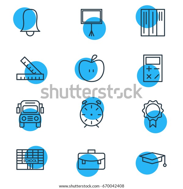 Vector Illustration Of 12 Science\
Icons. Editable Pack Of Portfolio, Cap, Car And Other\
Elements.