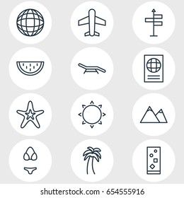 Vector Illustration Of 12 Season Icons. Editable Pack Of Sunny, Airplane, Certificate And Other Elements.