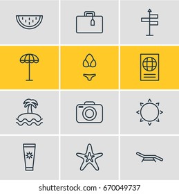 Vector Illustration Of 12 Season Icons. Editable Pack Of Melon, Suitcase, Certificate And Other Elements.