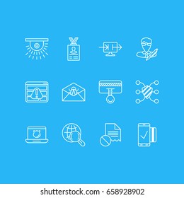 Vector Illustration Of 12 Security Icons. Editable Pack Of Browser Warning, Send Information, Copyright And Other Elements.