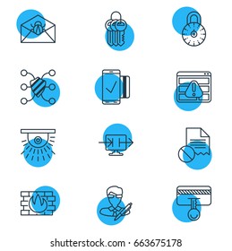 Vector Illustration Of 12 Security Icons. Editable Pack Of Easy Payment, Network Protection, Copyright And Other Elements.