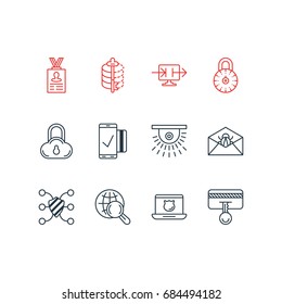 Vector Illustration Of 12 Security Icons. Editable Pack Of Corrupted Mail, Safeguard, Easy Payment And Other Elements.