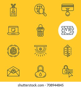 Vector Illustration Of 12 Security Icons. Editable Pack Of Safety Key, Confidentiality Options, Corrupted Mail And Other Elements.