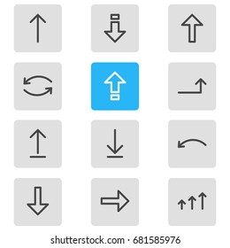 Vector Illustration Of 12 Sign Icons. Editable Pack Of Down, Update, Up And Other Elements.