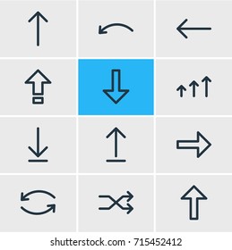 Vector Illustration Of 12 Sign Icons. Editable Pack Of Update, Upwards, Submit And Other Elements.