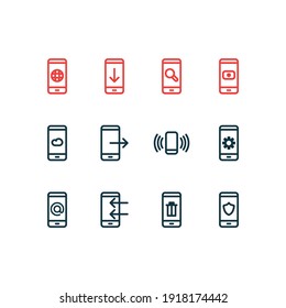 Vector illustration of 12 smartphone icons line style. Editable set of search, protection, smartphone and other icon elements.