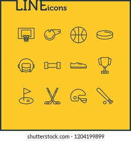 Vector illustration of 12 sport icons line style. Editable set of basketball, sticks, championship and other icon elements.
