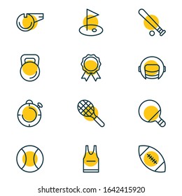 Vector illustration of 12 sport icons line style. Editable set of pennant, helmet, ping and other icon elements.