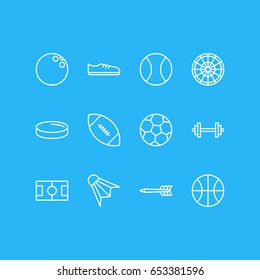 Vector Illustration Of 12 Sport Icons. Editable Pack Of Football, Target, Tennis And Other Elements.