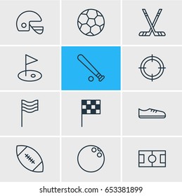 Vector Illustration Of 12 Sport Icons. Editable Pack Of Sniper, Soccer, Finish And Other Elements.