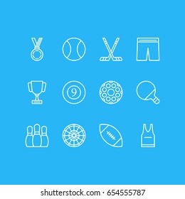 Vector Illustration Of 12 Sport Icons. Editable Pack Of Target, Reward, Pong And Other Elements.